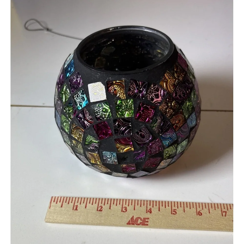 New Mosaic Fly Through Bird Feeder 6in Glass Multicolor Hanging Outdoor RD2